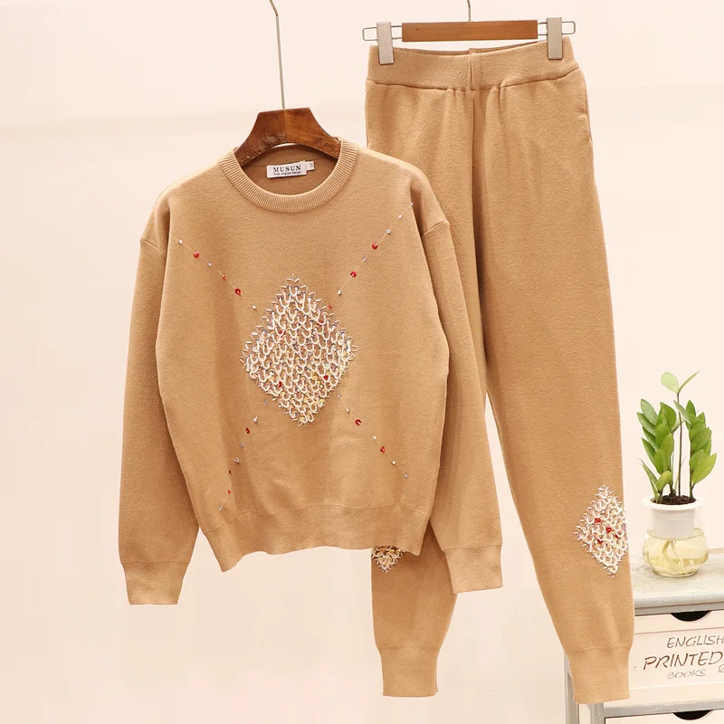 Осенние модные женские спортивные костюмы комплект с блестками длинный рукав