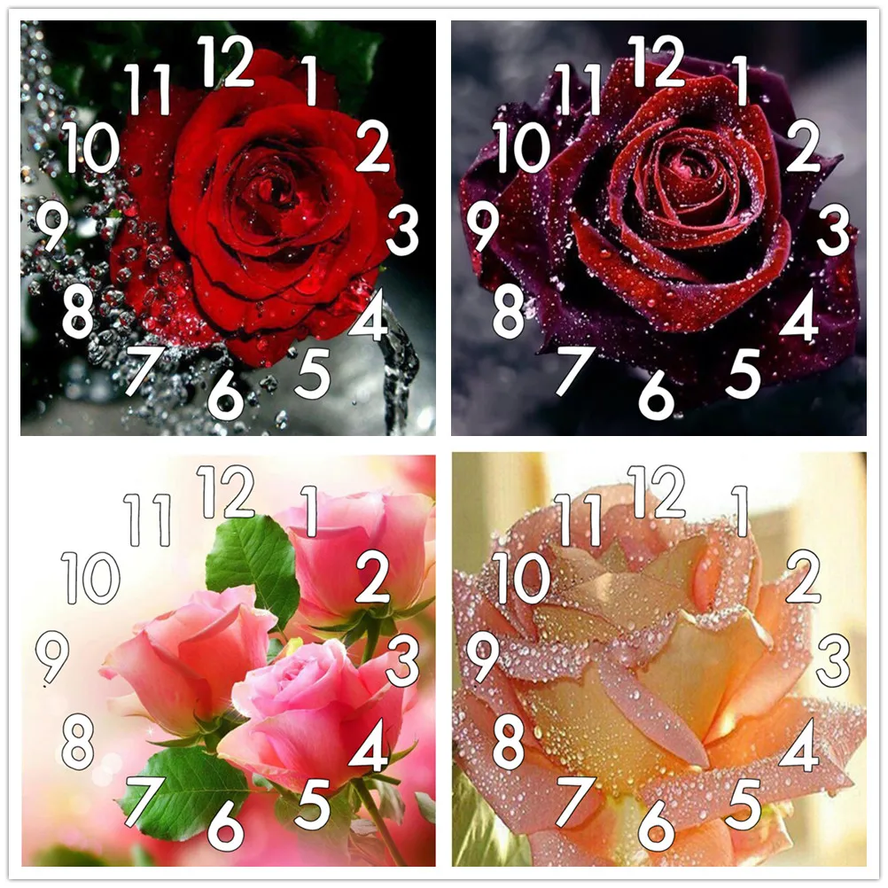 

Dpsprue Full Diamond Painting Cross Stitch With Clock Mechanism Mosaic 5D Diy Square Round Flower Red 3d Embroidery Gift HG321
