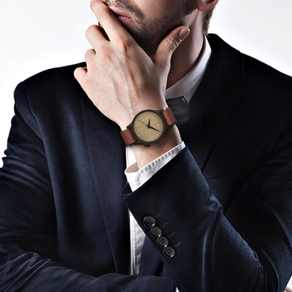 OTOKY Часы повседневные модные деревянные часы Мужские Женские простые кожаные