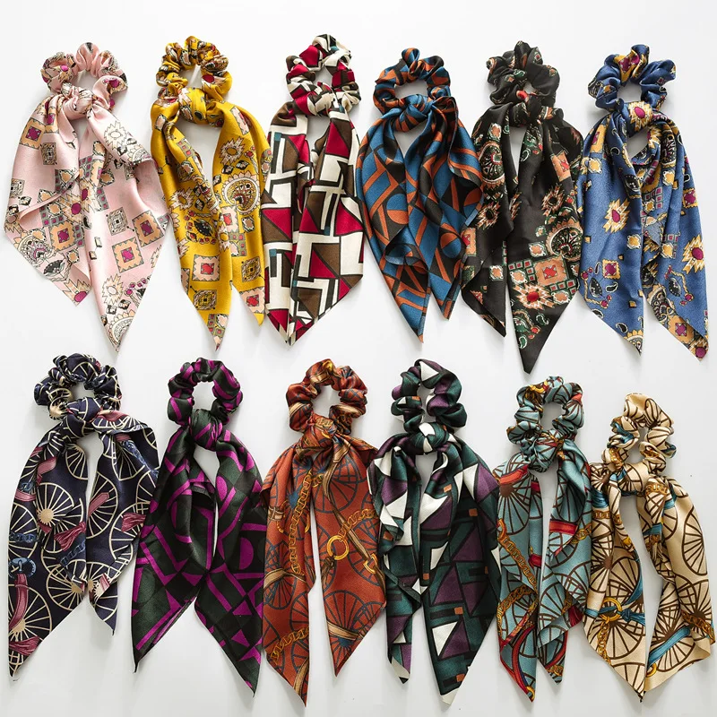 

RuoShui Bohe Print Scrunchie Hair Scarf Ties for Women Chiffon Satin Elastic Hair Bands Ring Ponytail Hair Holder Bow Hairband