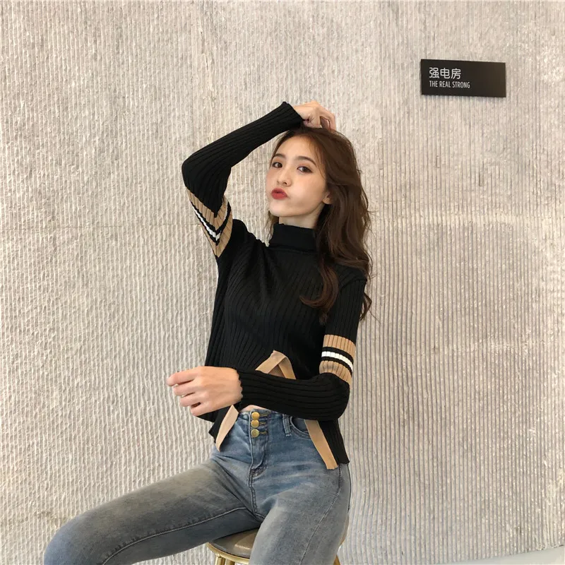 

Film sets firm offers control wind turtleneck cultivate one's morality show thin color matching split sweater