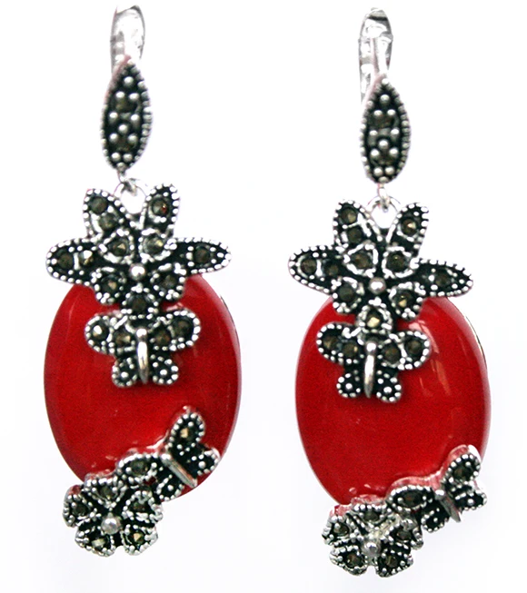 Модные красные резные покрытые лаком марказит 925 пробы Серебряное кольцо (#7 10)