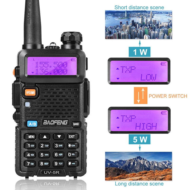 2 шт. BaoFeng UV-5R walkie talkie Профессиональный CB радио приемопередатчик baofeng UV5R 5 Вт двухдиапазонный радио VHF& UHF портативный двухстороннее радио