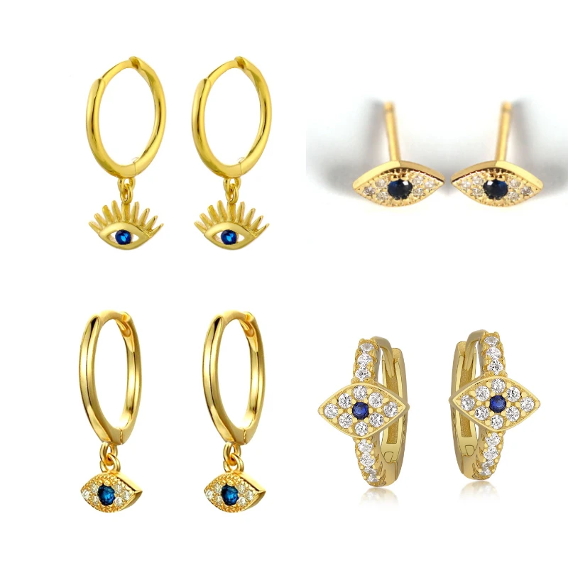 Женские серьги гвоздики с цирконом серебристые и золотистые маленькие кольца