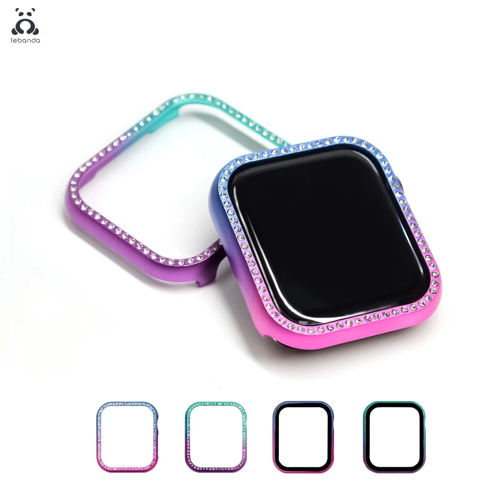 

Lebanda Apple Watch Series Complete Cover 6SE5 4 3 2 Metal Gradient Hard Shell Bumper Tempered Glass Screen Protector for iWatch