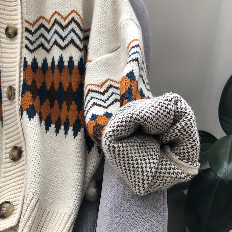 

2021 Spring Women Cardigan Coat Knitted Sweater Vintage Casual Geometry Sweater Women Elegant Cardigans Femme Tops Streetwear