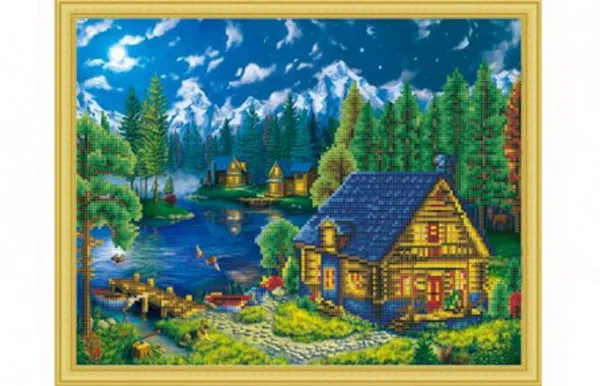 Мозаика алмазная блестящая 40х50 см Лунная ночь подрамник частичное заполнение (23