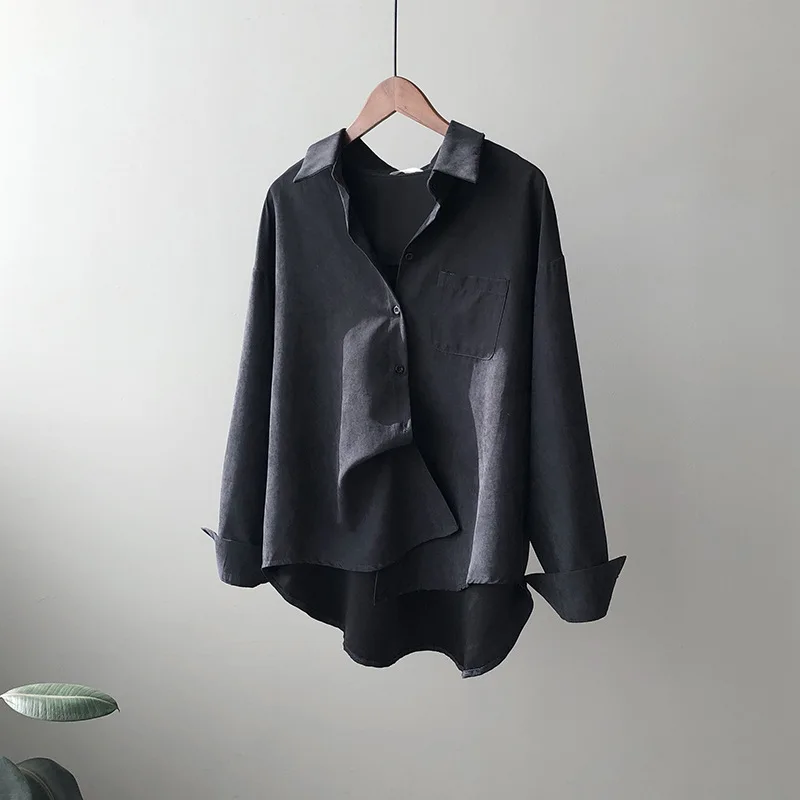 

Toppies 2021 Back Long Hem Oversize Shirts for Woman Blouses Tops Pocket Korea Streetwear