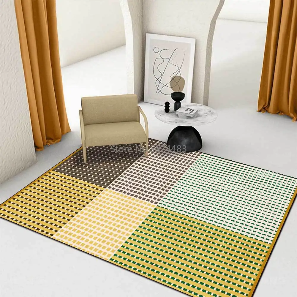 

200*300cm Modern Geometric Red Gray Powder Yellow Green Lattice Stitching Living Room Bedroom Bedside Mat Customization