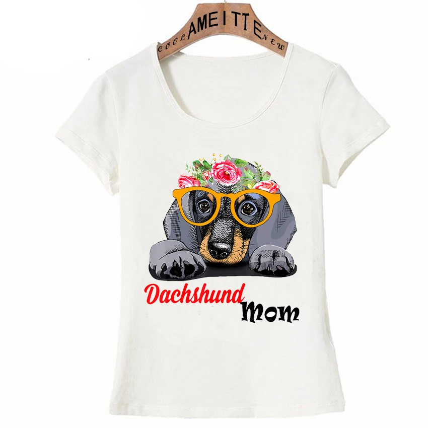 Новая летняя женская футболка с коротким рукавом милой таксой и мамой забавная