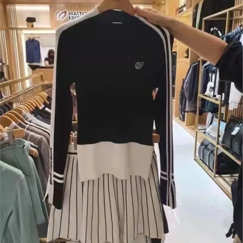 Autumn and winter new golf clothing ladies long-sleeved knit sweater Slim stretch sweater all-match color contrast top