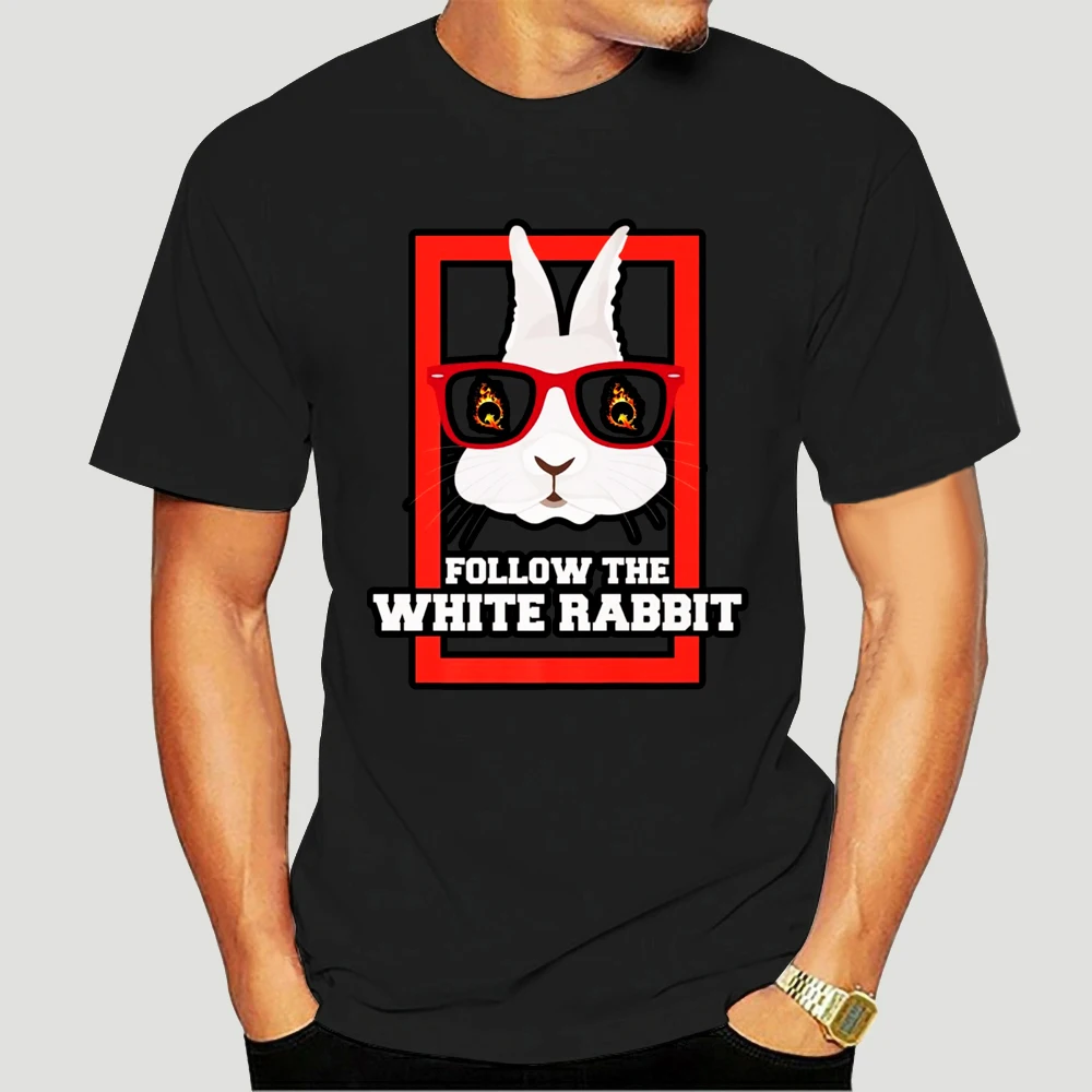 

Qanon Follow the White Rabbit Funny Black T-shirt Cartoon t shirt men Unisex New Fashion tshirt free shipping top 6673X