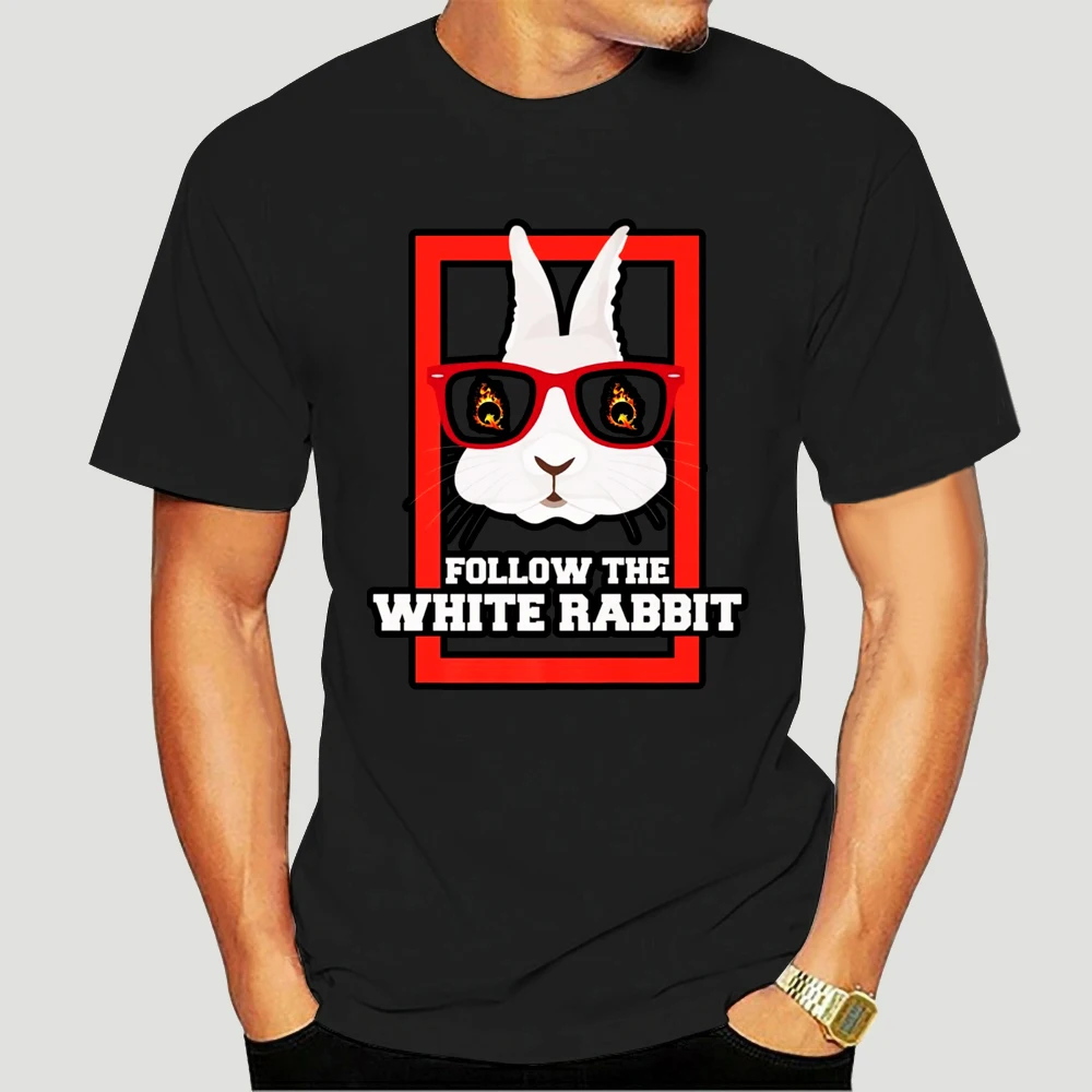 

Забавная черная футболка Qanon Follow the White Rabbit, мультяшная футболка, новая модная мужская футболка унисекс, бесплатная доставка, топ 6673X