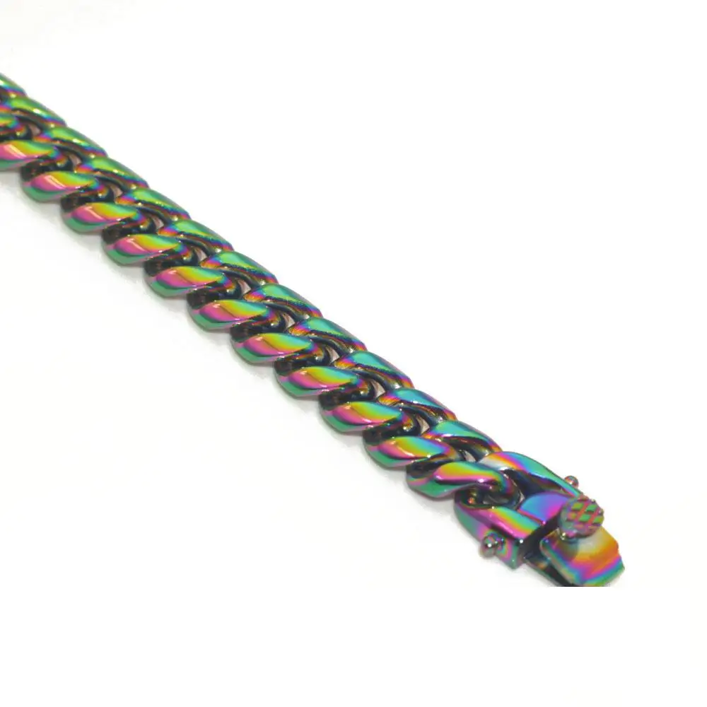 

10mm 14mm 8mm Stainless Steel Cuban Chain Choker Necklace Hip Hop Fashion Rainbow Colorful Hip Hop Jewelry Gifts 18/20/24inch