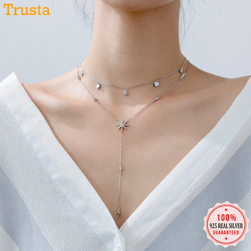 Trusta 925 пробы серебряные ювелирные изделия сердца/снежный цветок CZ камни кулон колье 925 ожерелье для женщин подарок для девушек DS1343