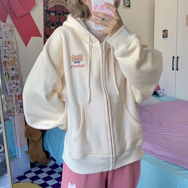 Симпатичная японская Толстовка в стиле Харадзюку с изображением мишки Женская
