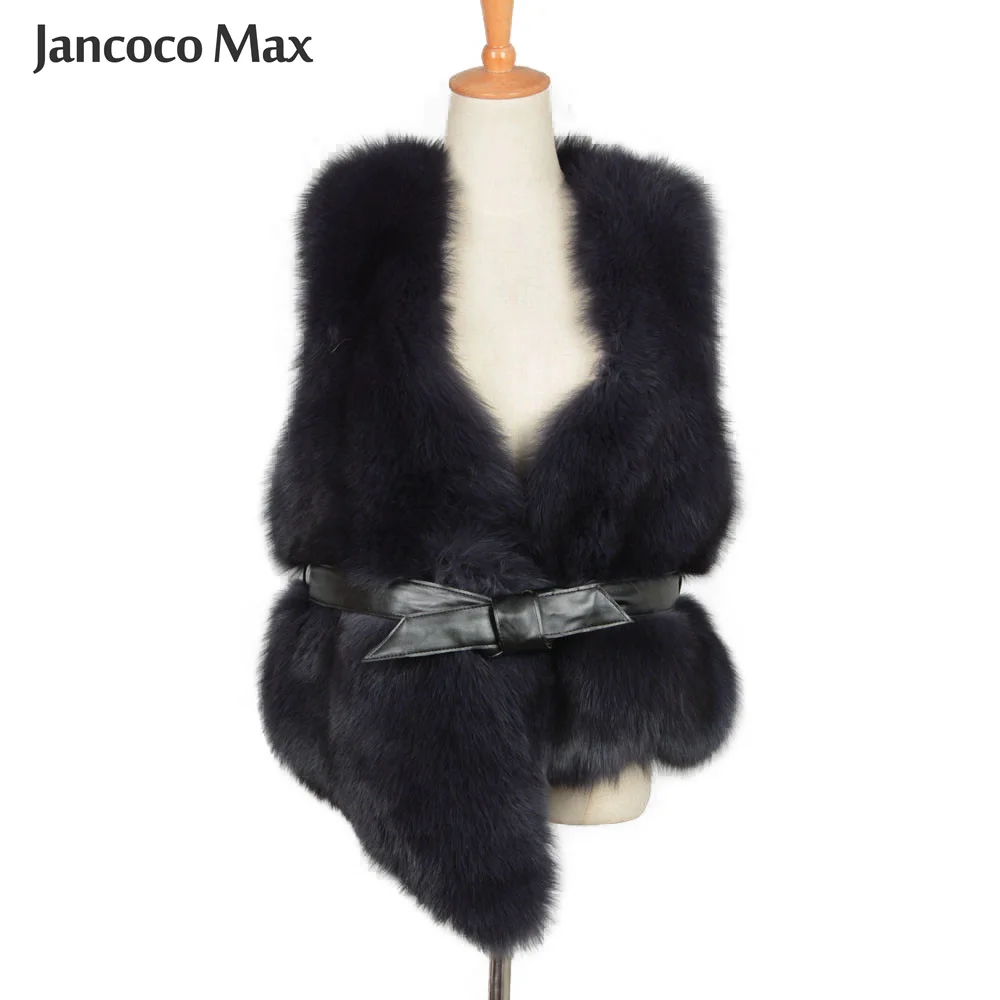 Женский меховой жилет с поясом Jancoco Max теплая безрукавка из натурального Лисьего