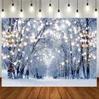 Зимняя сцена фон Страна Чудес Снежинка фотография Фон боке Блестящий снег лес Рождественская вечеринка украшение дерево