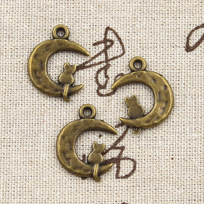 

15pcs Charms Moon Cat 24x18mm Antique Bronze Silver Color Pendants Making DIY Handmade Tibetan Bronze Silver Color Jewelry