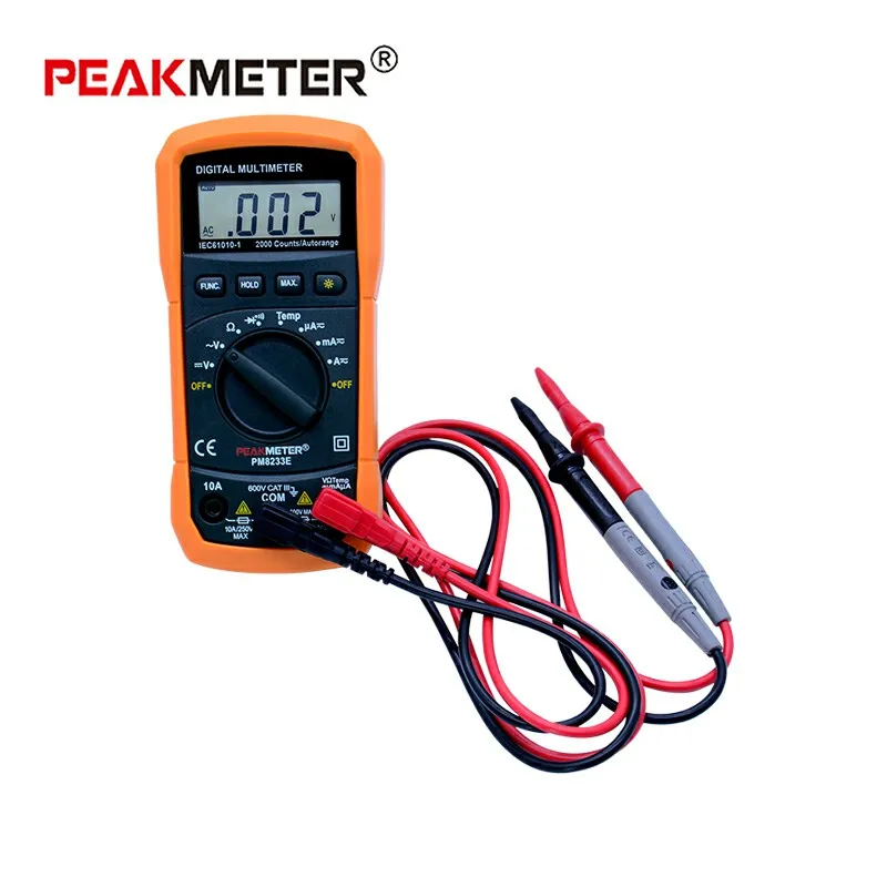 

PEAKMETER PM8233E портативный многофункциональный цифровой мультиметр DC AC Вольтметр термометр 2000 отсчетов Автоматический диапазон