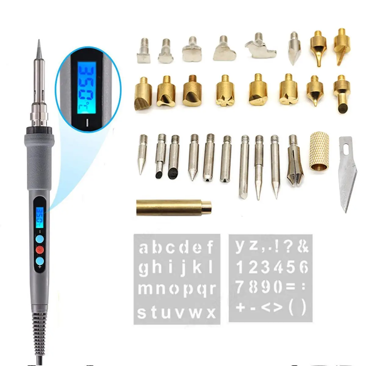 

42Pcs Burning Kit Digital LCD Display Pyrography Engraving Soldering Kit Thermostatic Digital-Controlled Pen Set Wood Craft Tool