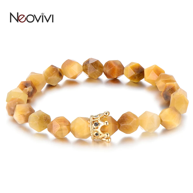 Neovivi CZ браслет с короной из натурального камня эластичные браслеты граненые