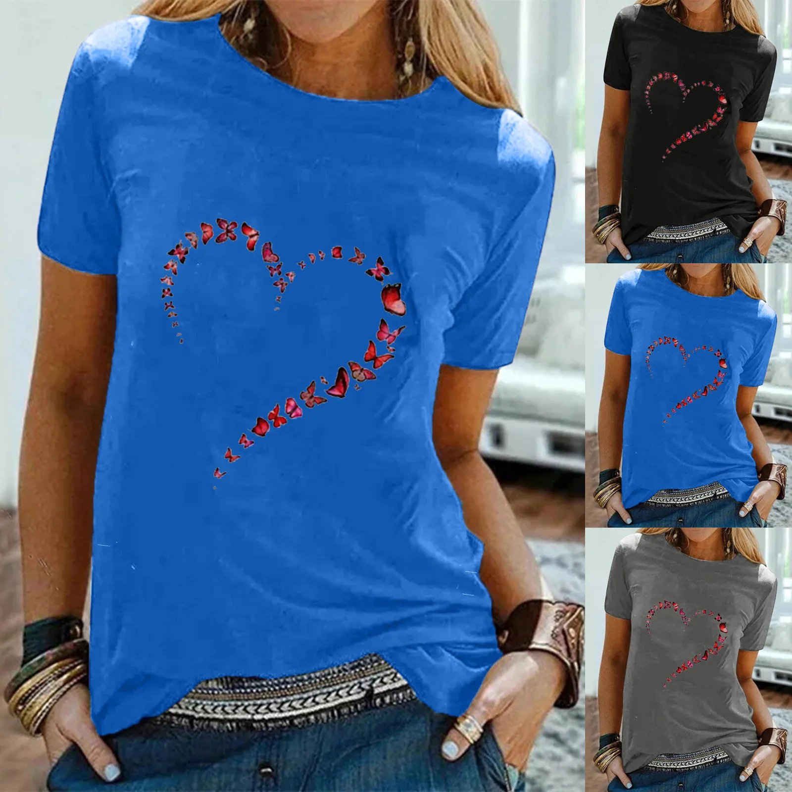 

Простая повседневная женская футболка SAGACE, Новое поступление, с коротким рукавом и принтом Love, хлопковая Свободная Повседневная Домашняя ф...