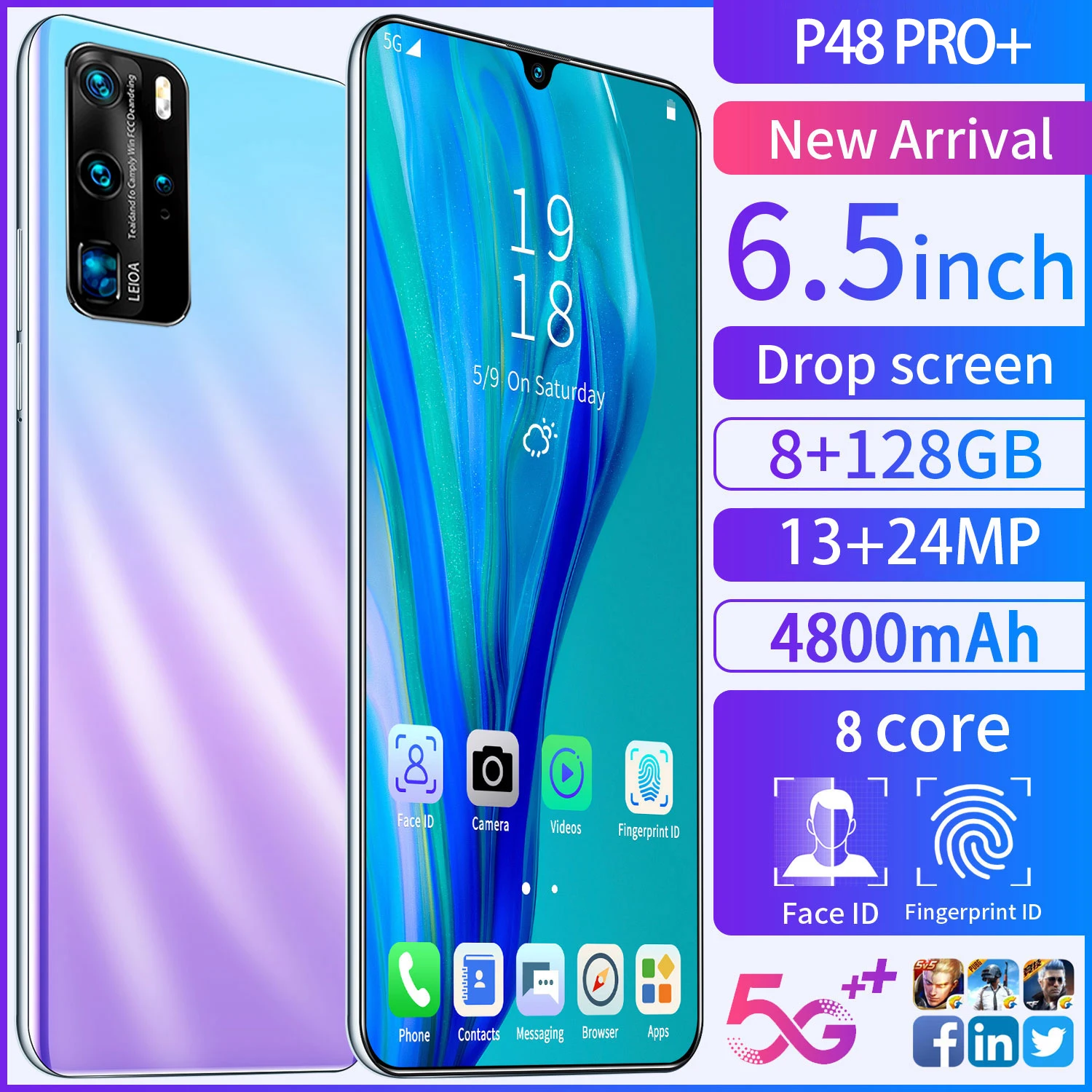 

P48 Pro TEMK 4G Smartphone 6.5 HD Android9.1 13+24MP Camera 128GB RAM 64GB ROM 8 Core Dual SIM 4800mAh Unlock WiFi CellPhone