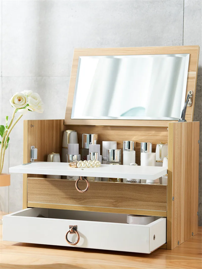 Большой деревянная косметическая коробка для хранения домашних настольных с