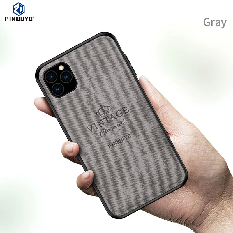Серый Винтажный чехол PINWUYO для iPhone 11 Pro Max 6,5 ''PU кожаный тканевый чехол для телефона iPhone 11 Pro 5,8'' Чехлы для iPhone 11 Max - Цвет: Серый