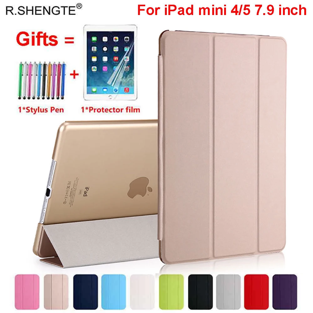 Для iPad Mini 4 5 чехол тонкий кожаный тройной Стенд АВТО Пробуждение смарт-чехол для iPad Mini 5 Funda чехол со стилусом+ пленка