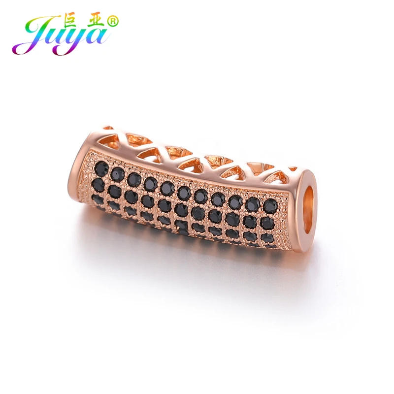 Rose Gold Black Juya DIY золотые/серебряные/розовые золотые разделительные бусины, поставки, микро проложенные циркониевые изогнутые трубчатые бусины для изготовления ювелирных изделий из натурального камня и жемчуга - Цвет: Rose Gold Black