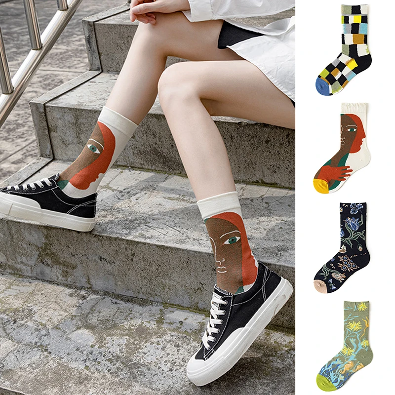 

Novelty Girls Cartoon Socks For Summer Autumn Womens Mid Tube Casual Anime Printed Cotton Socks Fashion Flower Patterned Socks
