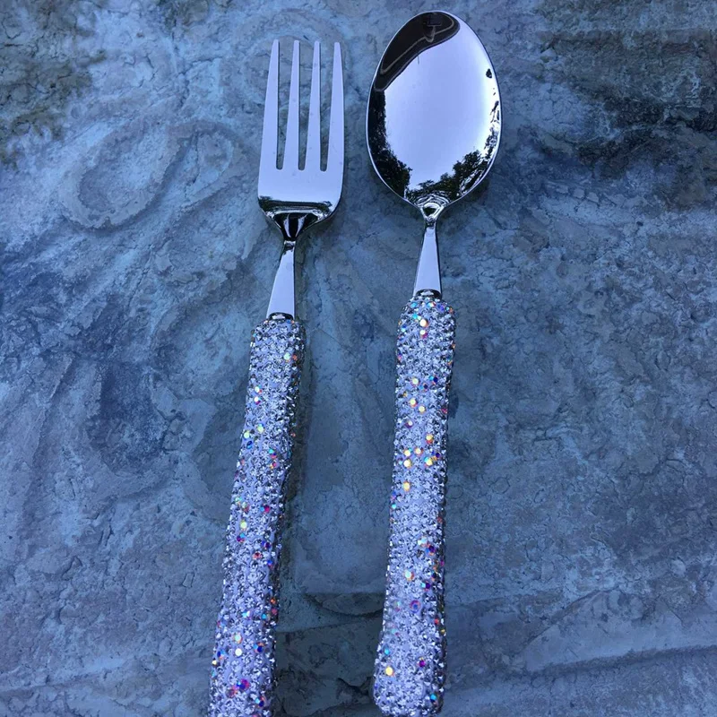 

Diamond Cutlery Set,Stainless Steel Fancy Eating Utensils Portable Tableware with Box Brilliant Sparking Spoon