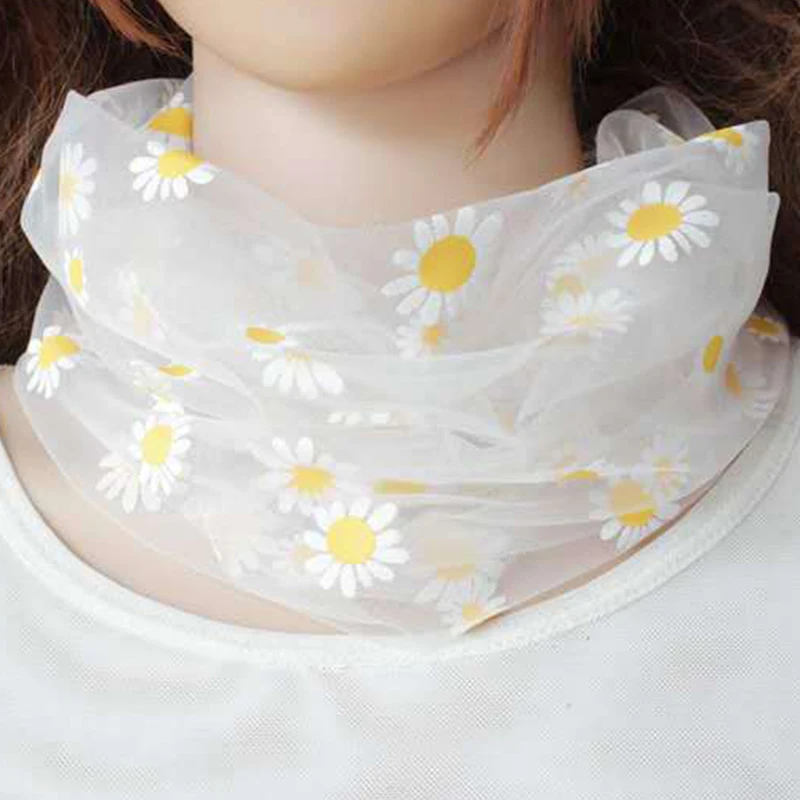 Женский шифоновый сетчатый кружевной шейный шарф с маленькой маргариткой