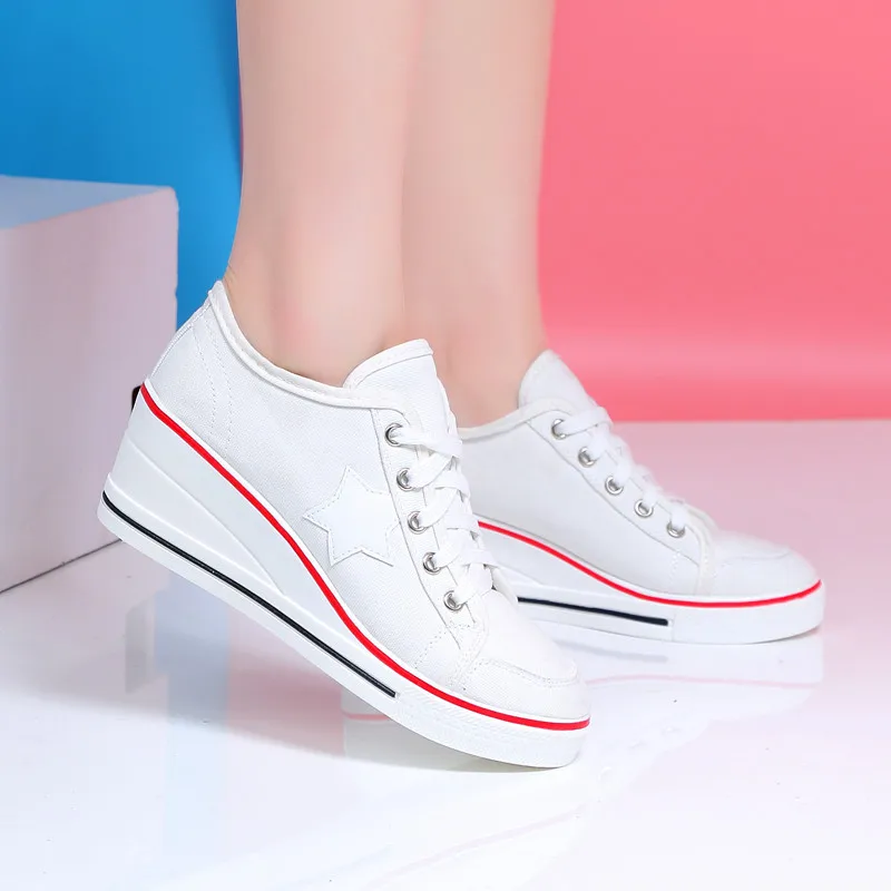 Прямая поставка коллекция 2019 года женские кроссовки на танкетке парусиновая