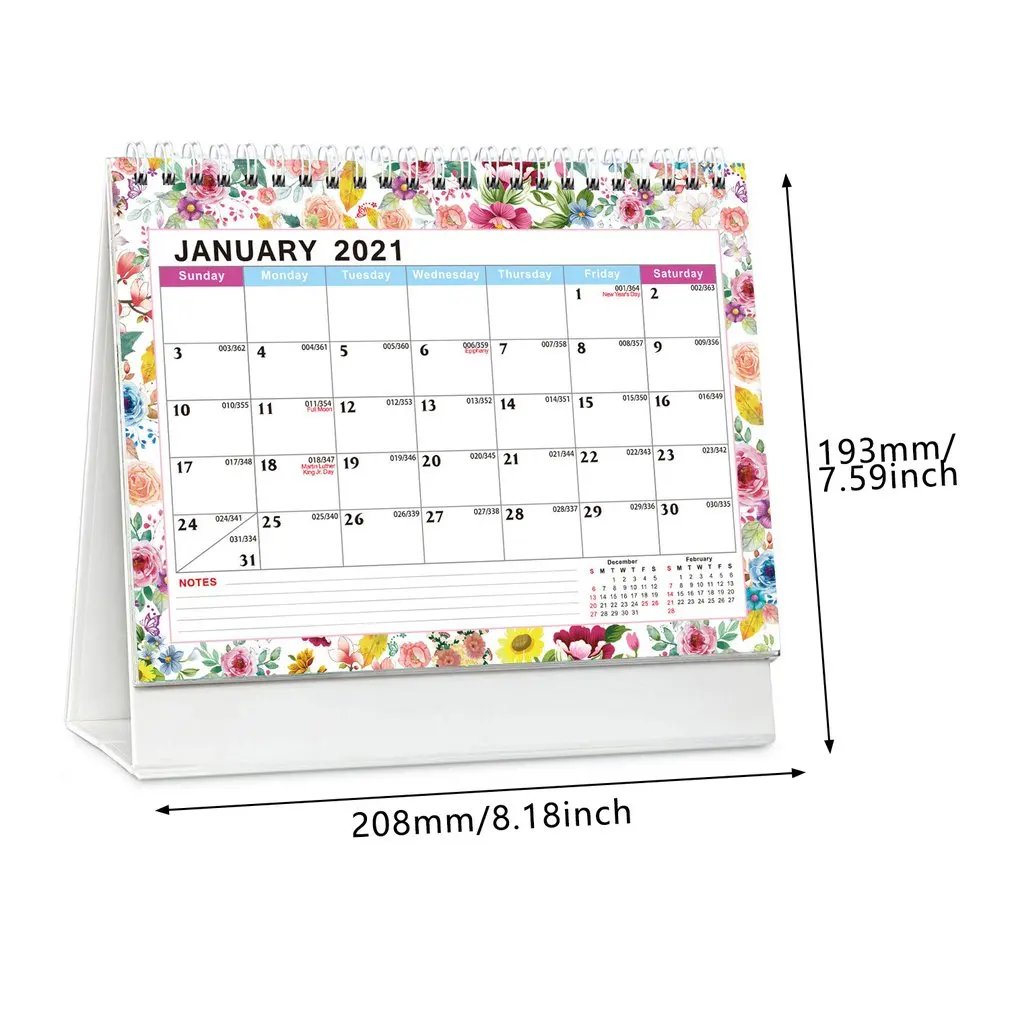 

2021 English Desk Calendar Flower Border Coil Calendars Schedule Creative Desk Table Planner Yearly Agenda Organizer