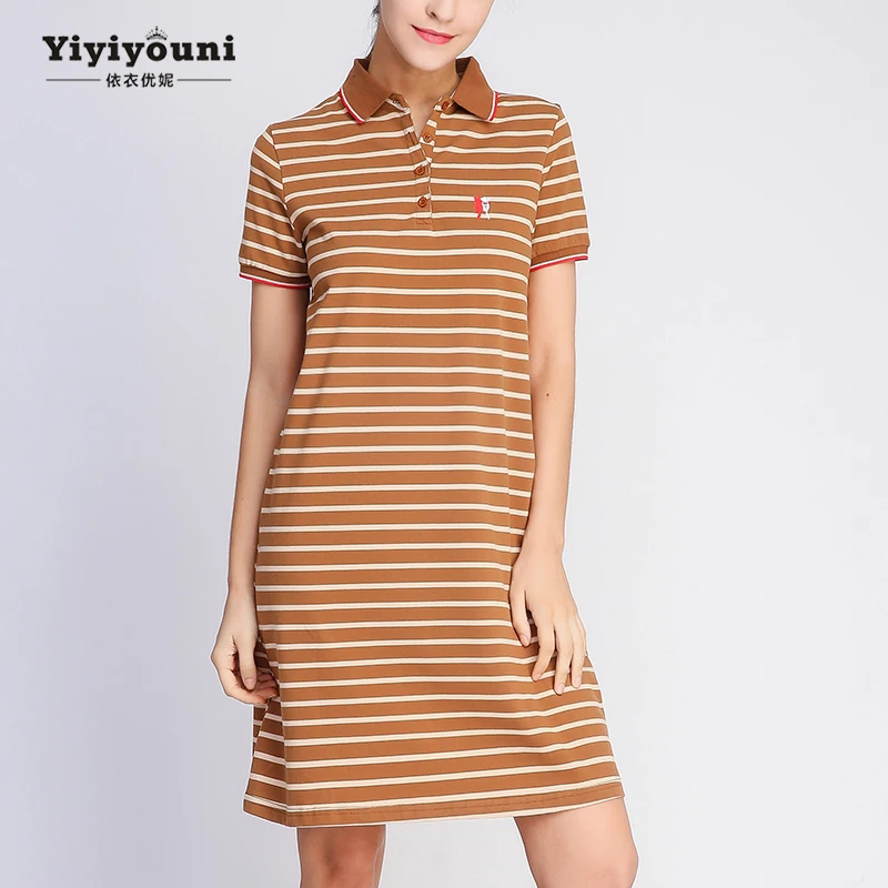 Платье рубашка миди женское платье в полоску воротник поло вышивка виде кота