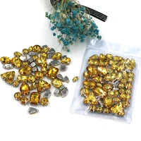 sell at a loss 50pcsbag mixed shape golden yellow sew on glass crystal rhinestones diy clothing accessories