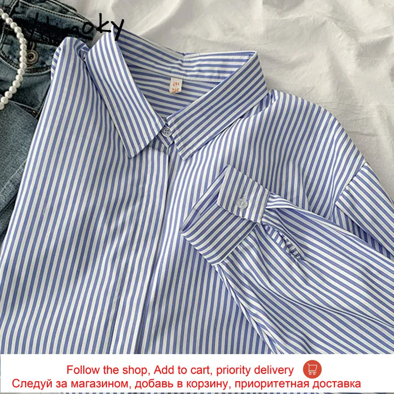 

Yitimoky Women Shirts Blue Top Long Sleeve Fashion Clothes 2021 Spring Summer New Turn-down Collar Button Casual Straight Blouse