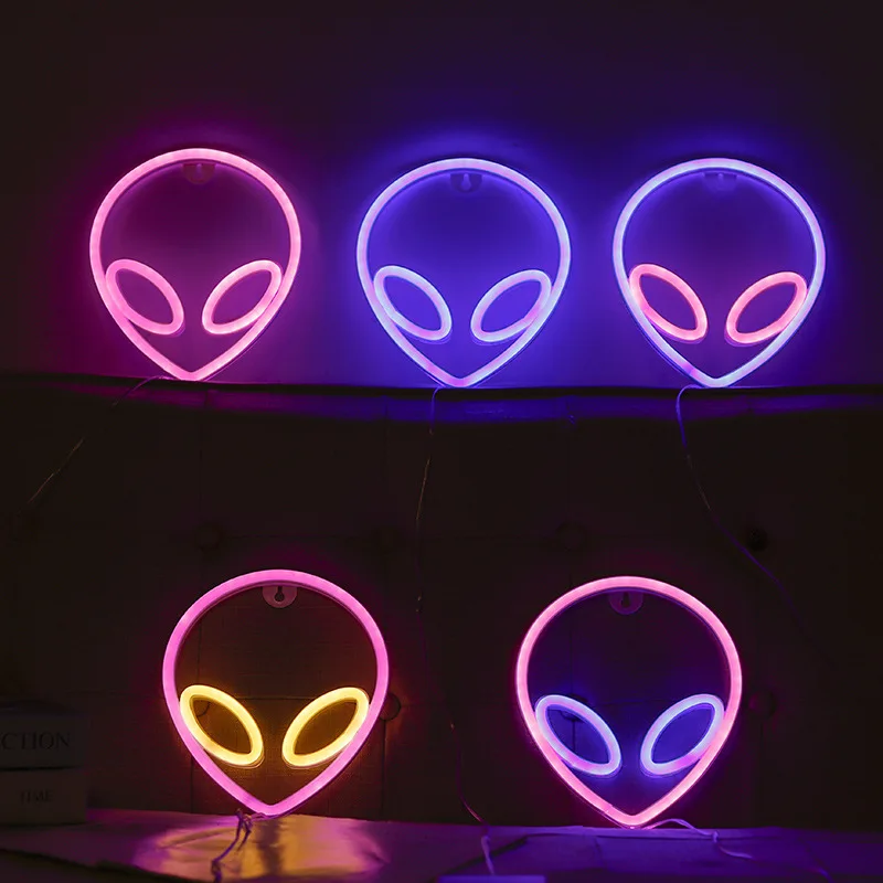 ToyTime-L&aacute;mpara de ne&oacute;n decorativa para dormitorio y sala de estar, luz LED nocturna con patr&oacute;n alien&iacute;gena, creativa-3