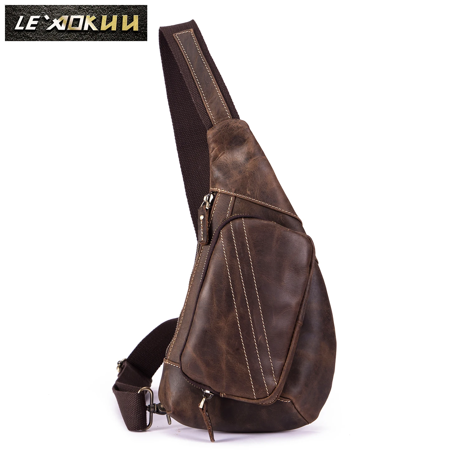 comprar Qualidade Dos Homens De Couro Original Moda Tringle Peito Pacote Saco Design Masculino Estilingue Crossbody Um Ombro Mochila Daypack 8810-d