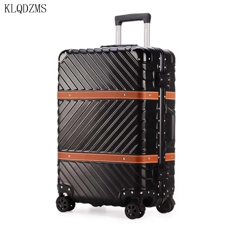 

KLQDZMS 20’’22’’24’’26’’29 Inch PC Fashionable 3D Twill Trolley Retro Luggage Bag ABS Travel Suitcase On Wheels