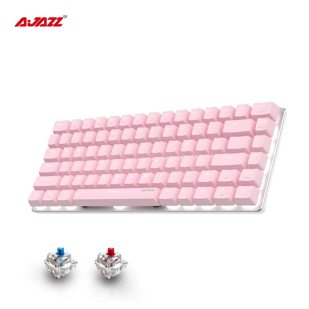 

Ajazz AK33 Pink Portable Mechanical Wired Keyboard White Backlit Anti-Ghosting USB Gaming Keyboard 82 keys Type-C for PC Desktop