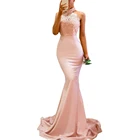 Женские длинные платья с кружевным разрезом, облегающее Розовое Бальное вечернее платье без рукавов