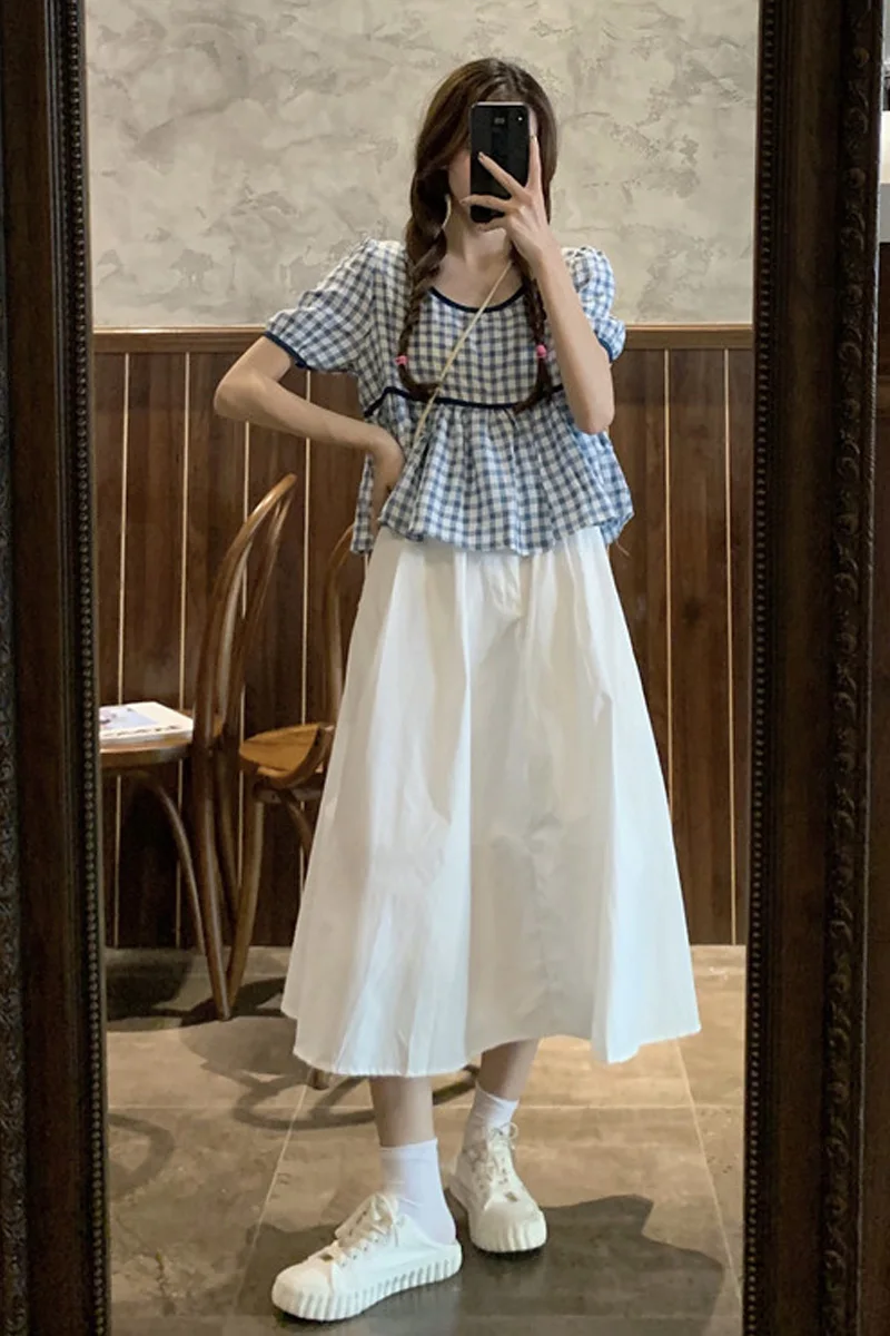 

Medium length white skirt women's summer thin 2021 new design A-line skirt small long skirt