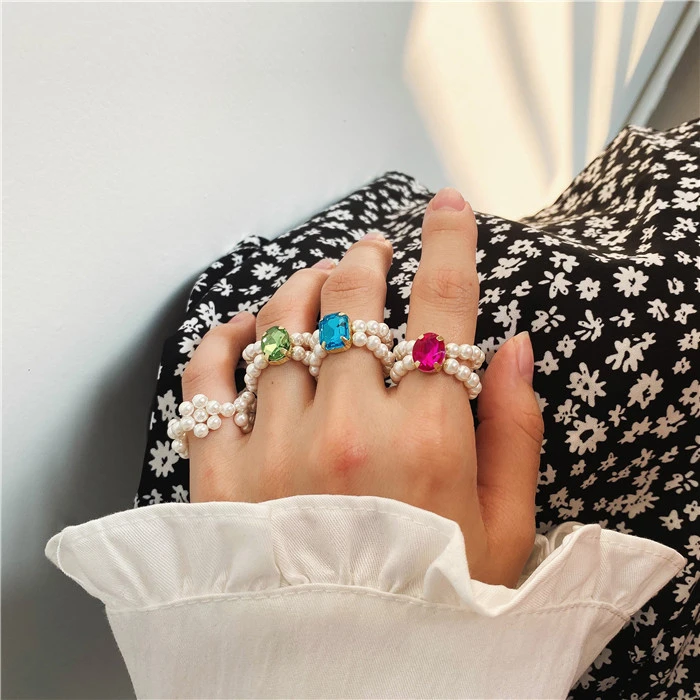 1 предмет модные часы с плетеным ремешком имитация жемчуга красочные кольца со