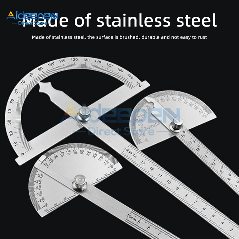 

180 Degree Protractor Metal Angle Finder Goniometer Angle Ruler Stainless Steel Woodworking Tools Rotary Measuring Ruler 100/150