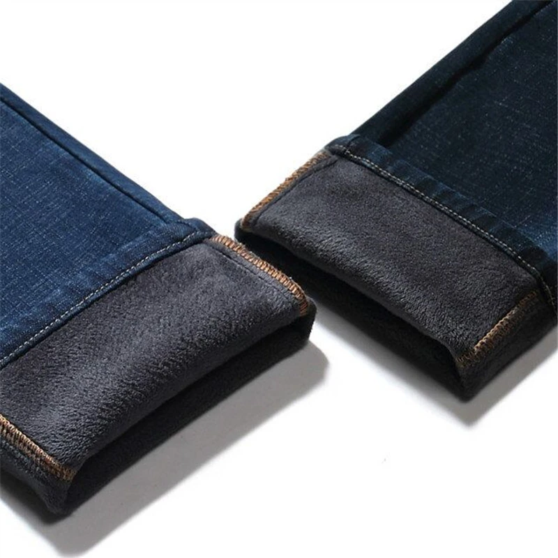 DIMI Classic Casual Denim Fleece Trousers Male Blue Winter Jeans Mens Slim Fit Thick Velvet Pants Warm Men Skinny Cowboy