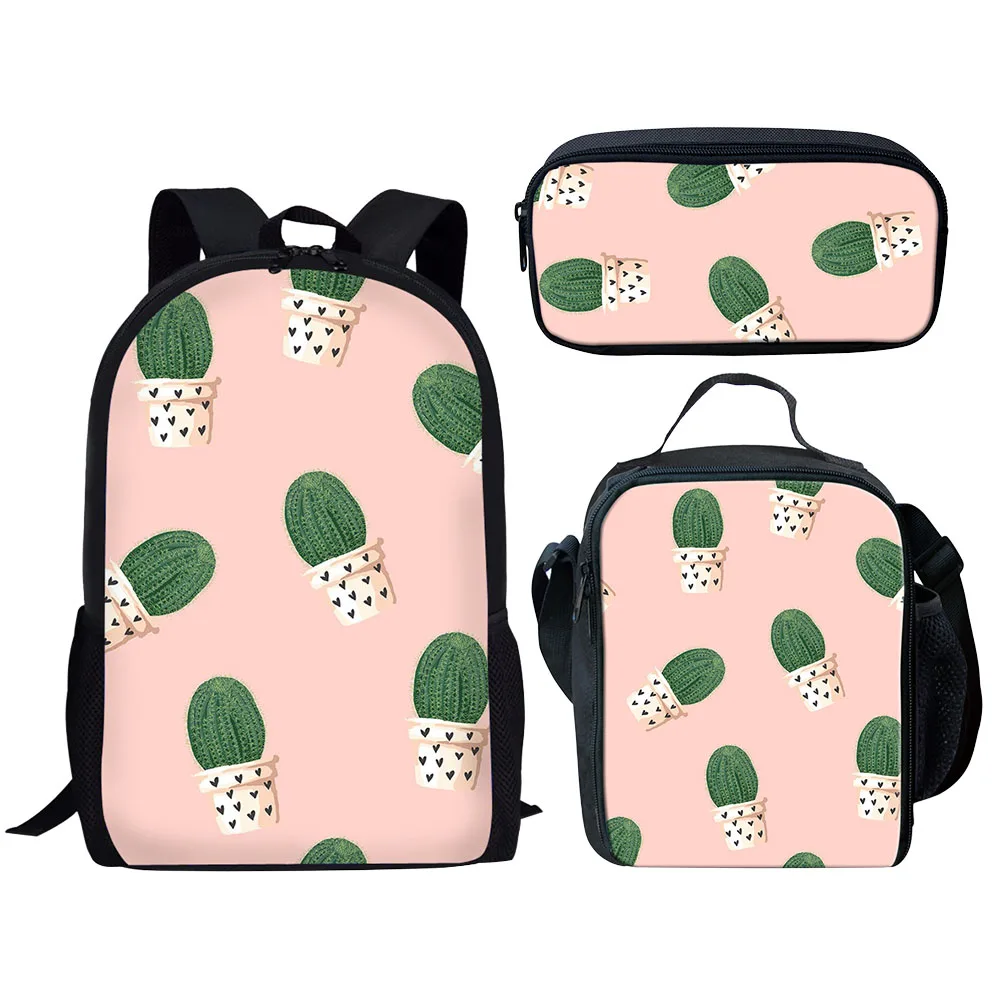 Модные женские рюкзаки, 3 комплекта, школьный рюкзак, корейский дизайн кактуса, сумки для колледжа для девочек-подростков, детская школьная ...